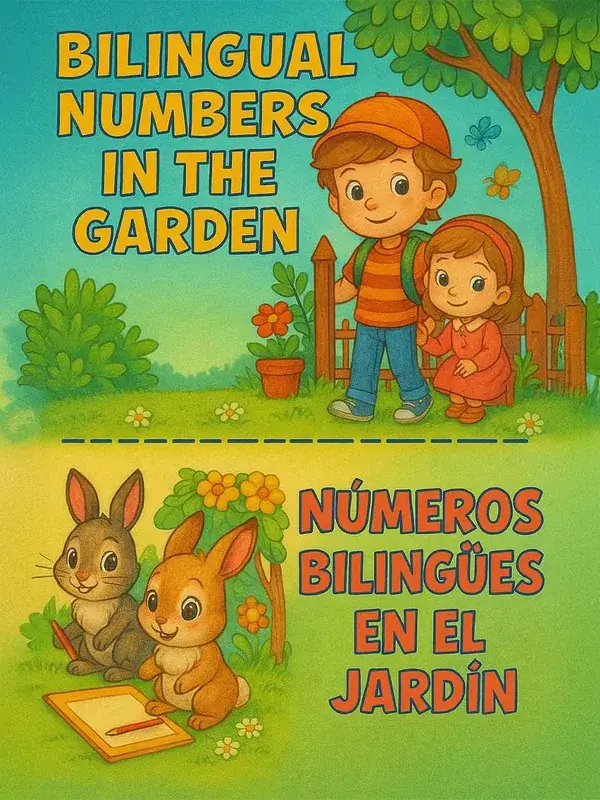 Bilingual Numbers in the Garden — free printable coloring book cover