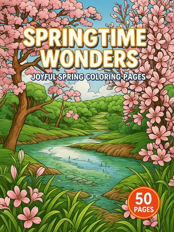 Springtime Wonders – 50 Joyful Coloring Pages printable coloring book cover