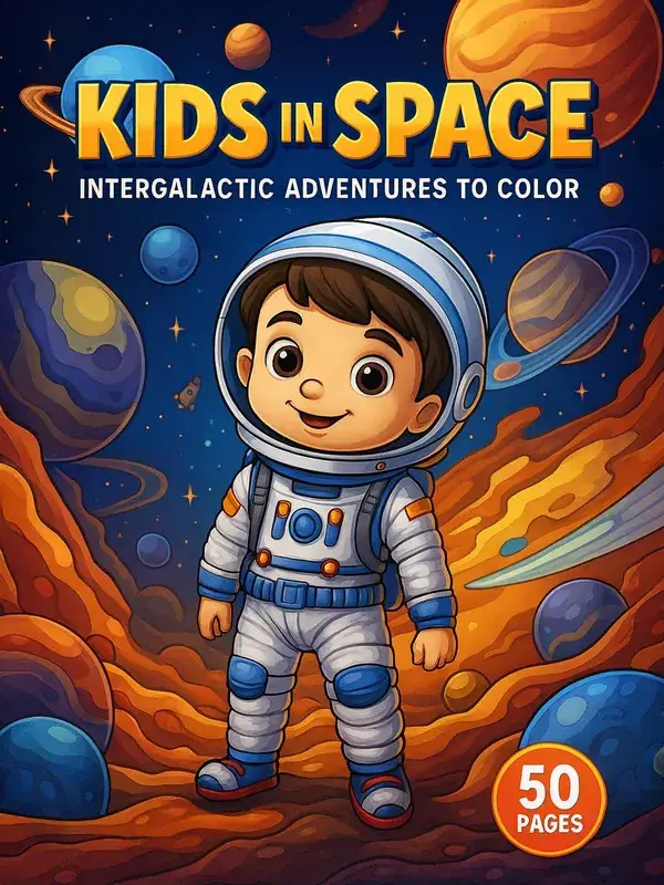 Kids in Space – 50 Intergalactic Adventures to Color printable coloring book cover