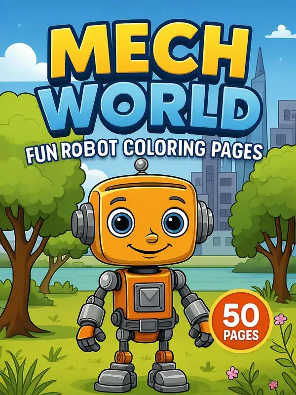 Mech World – 50 Fun Robot Coloring Pages printable coloring book cover