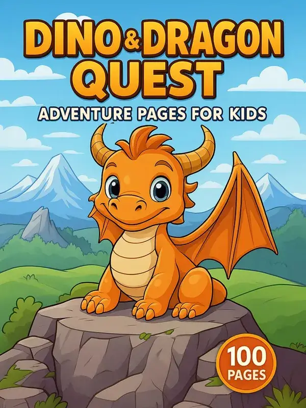 Dino & Dragon Quest – 100 Adventure Pages for Kids printable coloring book cover