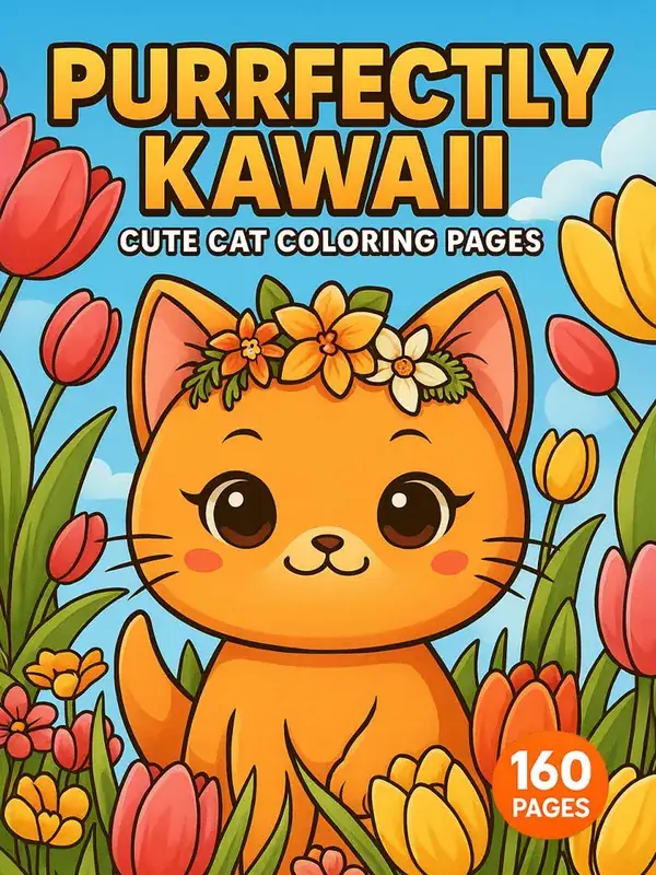 Purrfectly Kawaii – 160 Cute Cat Coloring Pages printable coloring book cover