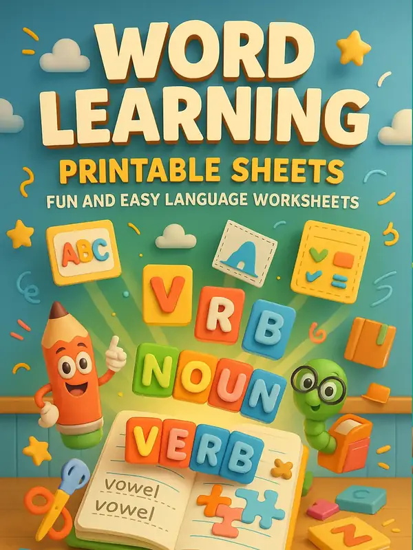 Word Learning Printable Sheets – 59 Fun and Easy Language Worksheets — free printable coloring book cover